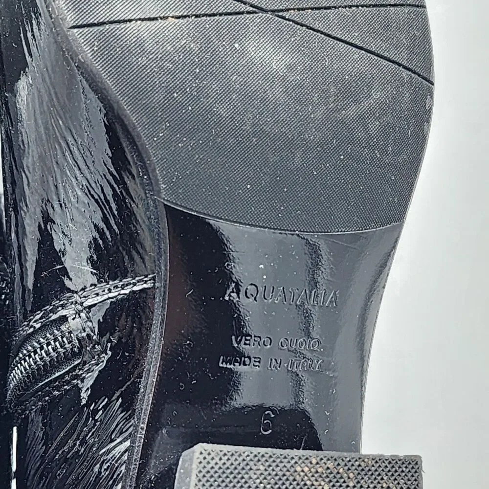 Aquatalia Lupita Sleek Patent Leather Buckle Ankle Boot Booties Black Size 6